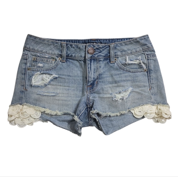 American Eagle Outfitters Pants - Denim Distressed Shorts with Lace Trim American Eagle Size 2